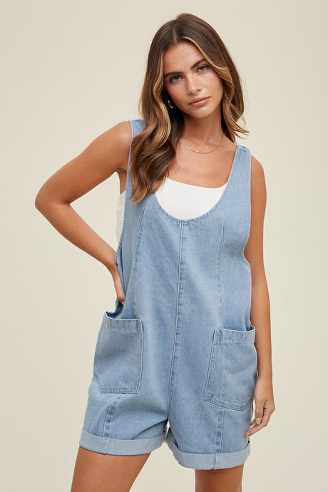 Shields Denim Romper - Light Wash
