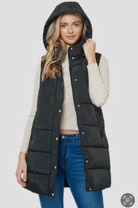 Seattle Long Puffer Vest - Black