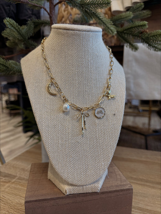 Charm Necklace - Bow, Pearl, Moon, Rainbow