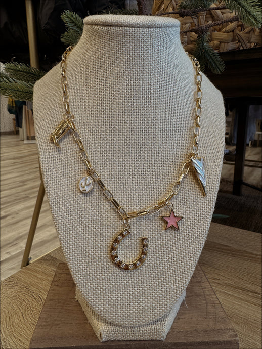 Charm Necklace - Horseshoe, Pink Star, Gold Boot