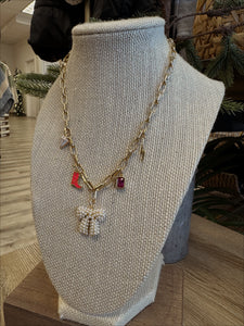 Charm Necklace - Pearl Bow, Pink Stone, Cowboy Boot