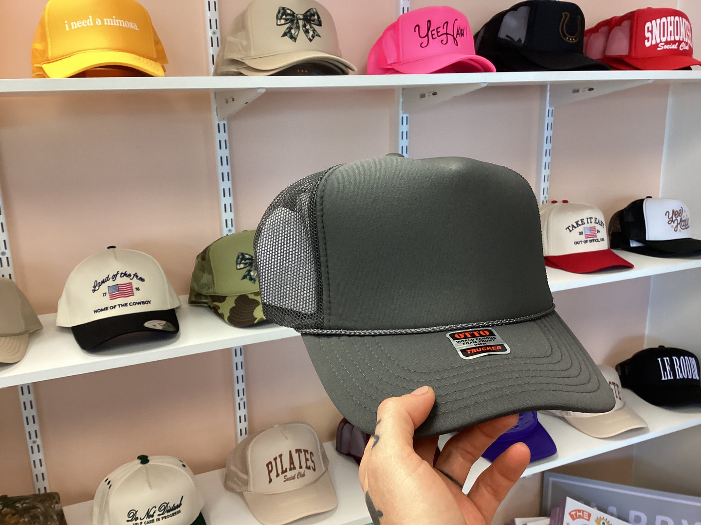 Grey Trucker Snap Back Hat