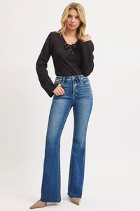 Again & Again High Rise Flare Jeans Dark Blue