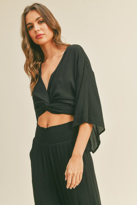Arabella Front Tie Top - Black