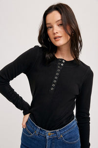 Butterfield Ribbed Henley - Black