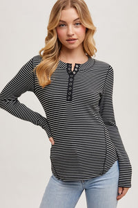 Butterfield Ribbed Henley - Black Stripe
