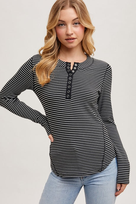 Butterfield Ribbed Henley - Black Stripe