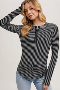 Butterfield Ribbed Henley - Black Stripe