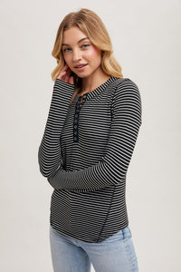 Butterfield Ribbed Henley - Black Stripe