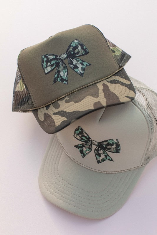 Camouflage Bow Trucker Hat - Khaki