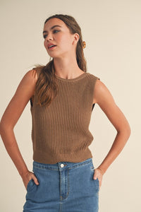 Charolette Twist Back Knit Tank - Brown