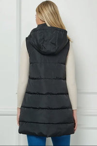 Seattle Long Puffer Vest - Black