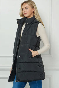 Seattle Long Puffer Vest - Black