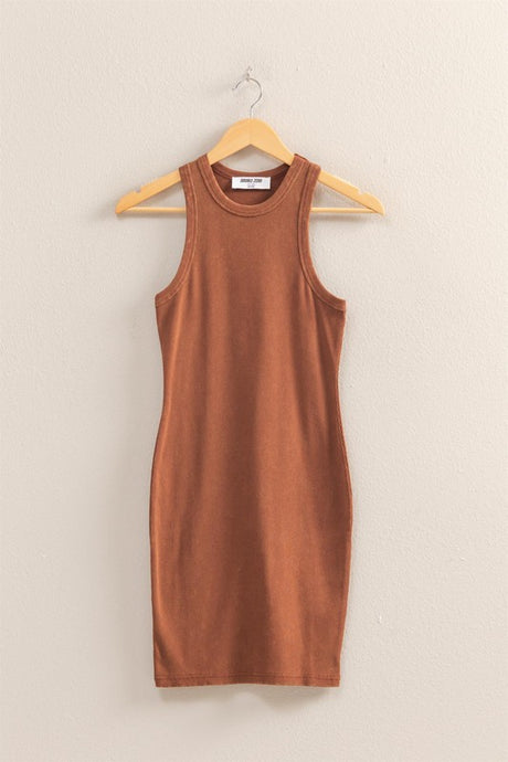 Glow Up Ribbed Dress - Chestnut