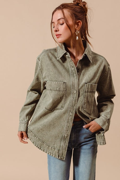 Grainger Washed Button Down - Olive