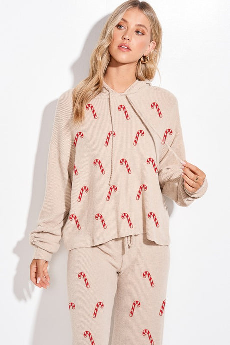 Candy Cane Pajama Set - Tan
