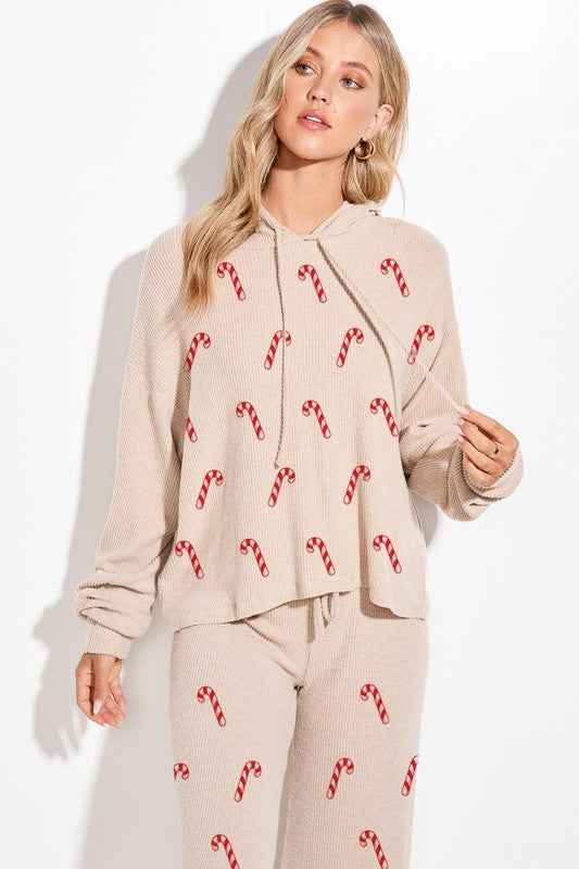 Candy Cane Pajama Set - Tan