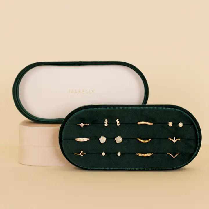 Velvet Large Oval Jewelry Box - Emerald