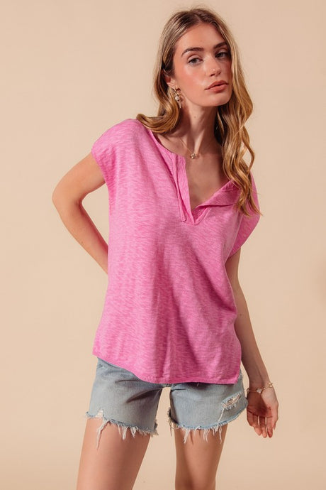 Kelti Slub Knit Top - Rose