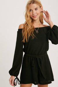 Paula Waffle Knit Romper - Black