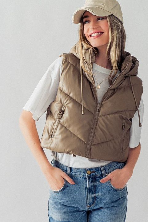 Heading South Chevron Puffer Vest - Chestnut