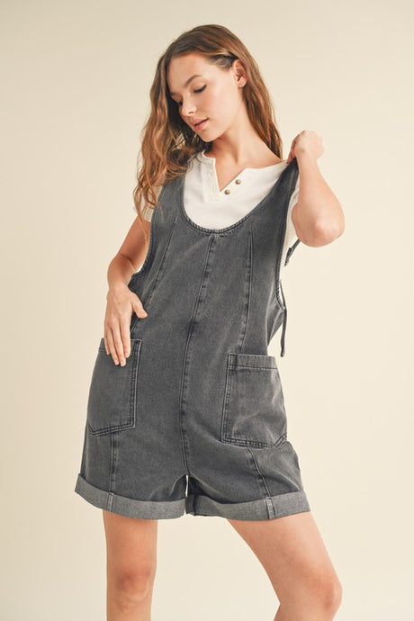 Shields Denim Romper - Charcoal Wash