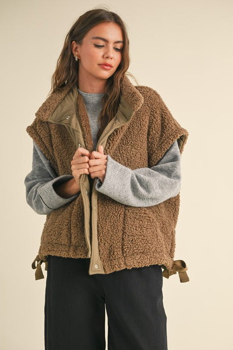 Take Me Away Sherpa Vest - Cocoa
