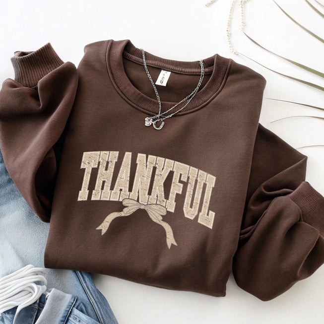 Thankful Bow Sweatshirt - Chocolate