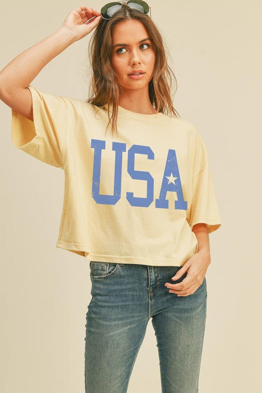 USA Star Crop Tee - Vanilla