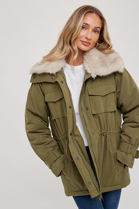 Wendy Fur Collar Utility Parka - Ivory