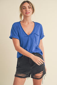 Zoie V Neck Tee - Cobalt