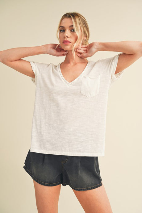 Zoie V Neck Tee - Ivory