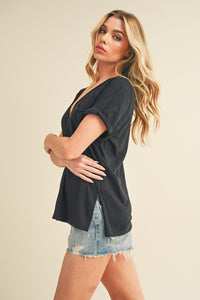 Zoie V Neck Tee - Black
