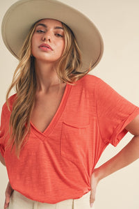 Zoie V Neck Tee - Coral