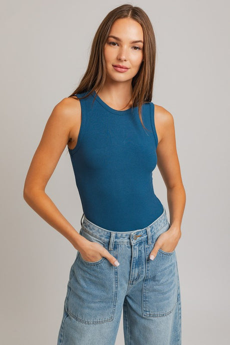 Haven Crew Neck Ribbed Bodysuit - Azure