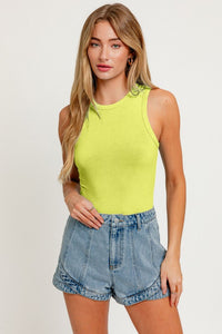 Haven Crew Neck Ribbed Bodysuit - Lemon