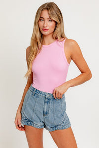 Haven Crew Neck Ribbed Bodysuit - Pink