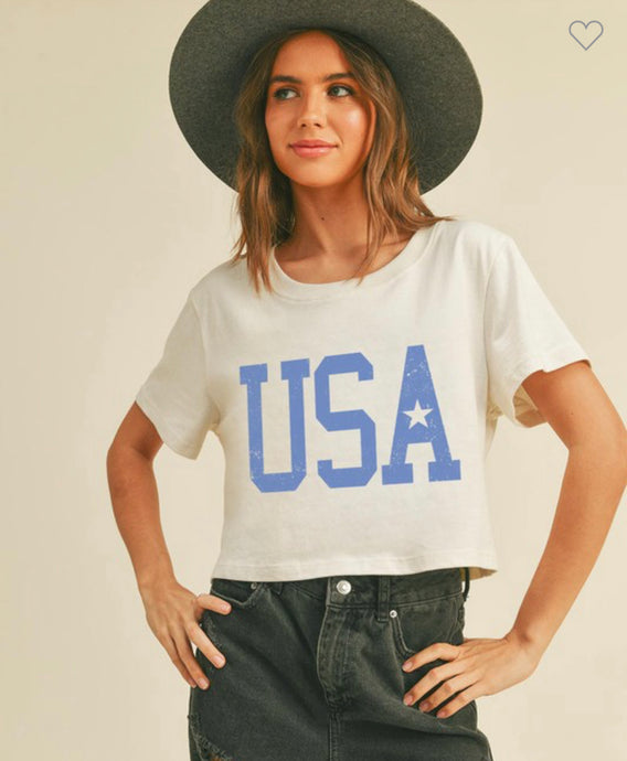USA Star Crop Tee - Birch