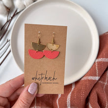 Mini Leather Half Moon Earrings - Coral