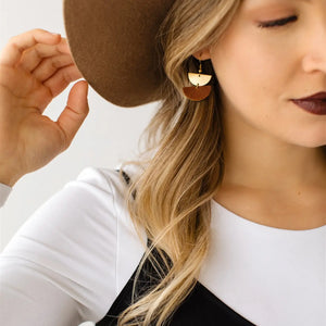 Mini Russet Half Moon Earrings - Brown