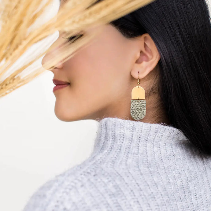 Suede + Brass Oval Earrings - Olive