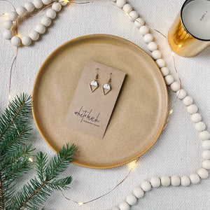 Mini Triangle Drop Earrings - Cream Leather + Brass