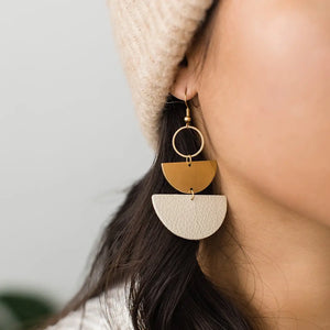 Stacked Half Moon Earrings - Ivory Leather
