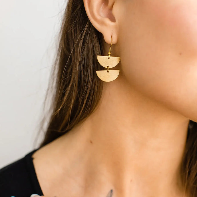 Mini Stacked Half Moon Earrings - Brass