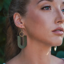 U Leather Statement Earrings - Olive