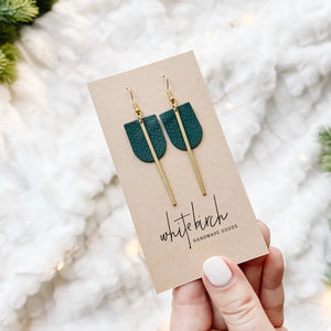 Brass Bar Geometric Earrings - Dark Green