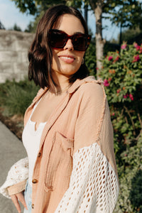 Raquel Crochet Sleeve Button Down - Peach