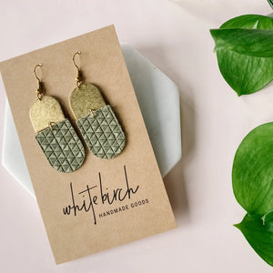 Suede + Brass Oval Earrings - Olive