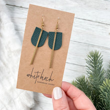 Brass Bar Geometric Earrings - Dark Green