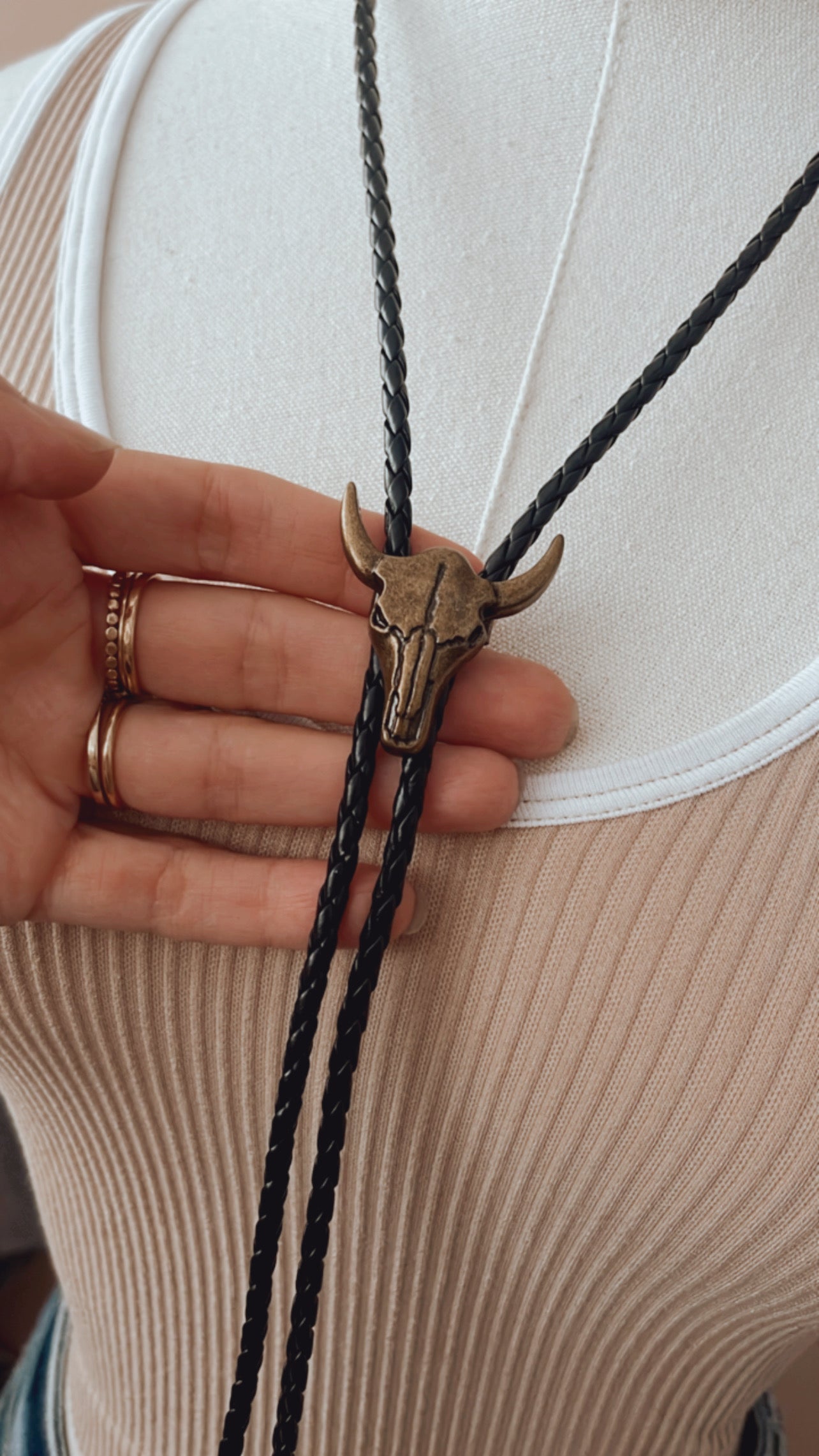 Bolo Tie - Brass Steer Skull
